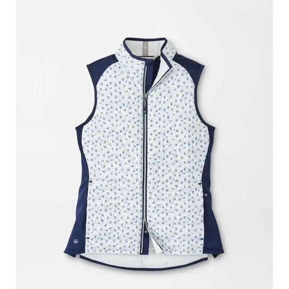 NWT Peter Millar Tossed Paisley Fuse Elite Quilted Puffer Golf Vest Navy White - Picture 1 of 7